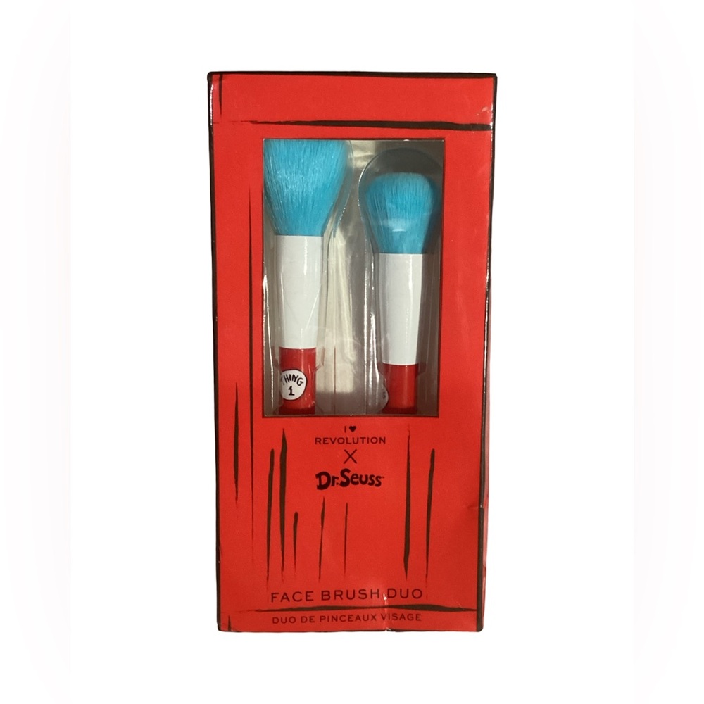I Heart Revolution Dr Seuss Thing 1 & 2 Makeup Face Brush Duo 2pc Set NEW - Picture 1 of 9